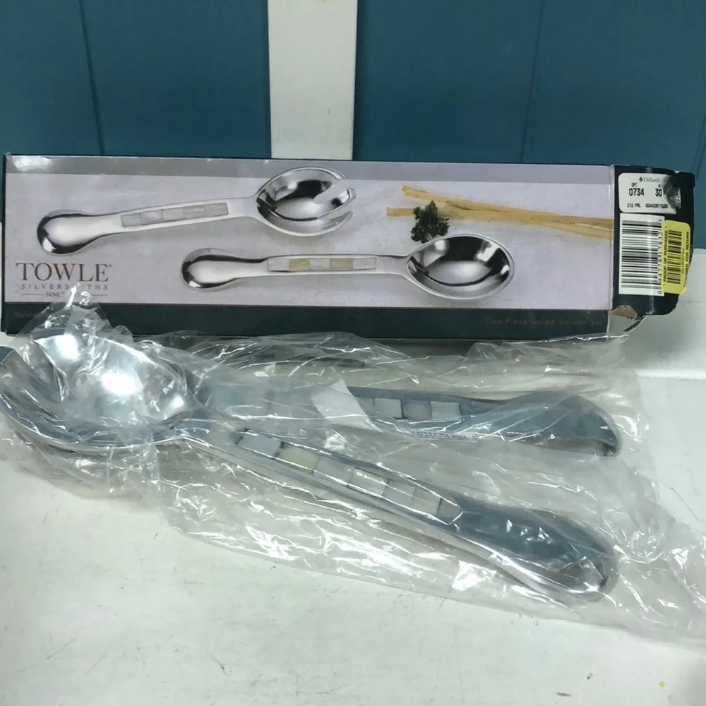 Vintage TOWLE Silversmith's Mother of Pearl 2‎ piece Salad Serving Set 11” NEW